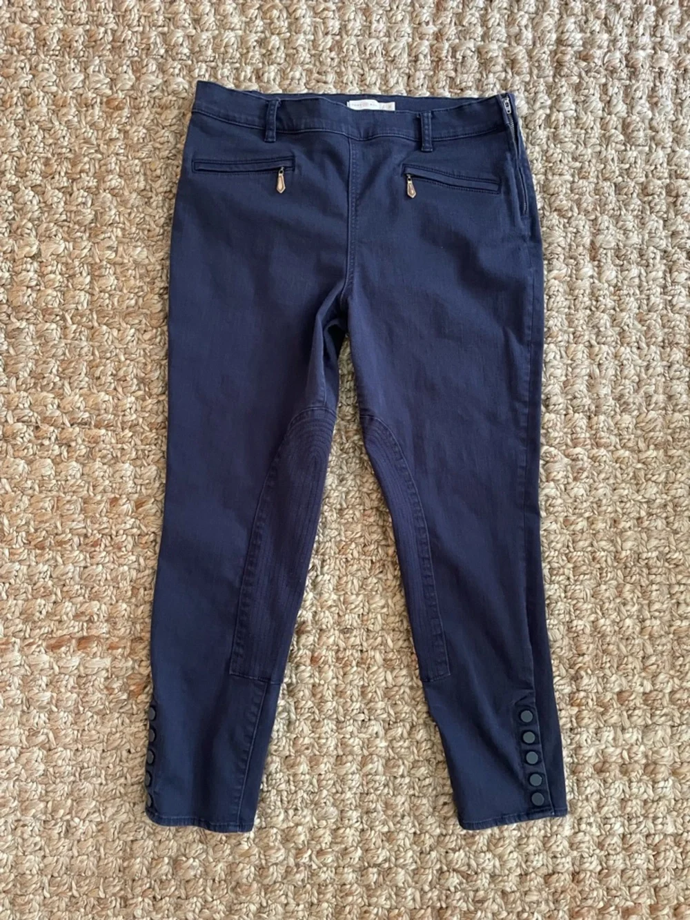 Tory Burch Riding Pants Women 32 Navy Skinny Ankle Zip Button Detail Stretch